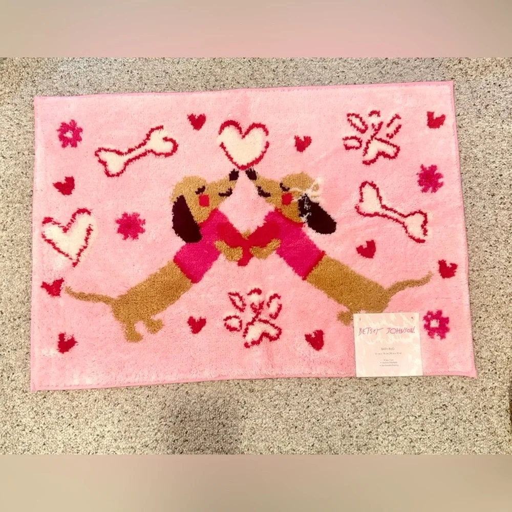 New Valentine Betsey Johnson Pink dachshund bath rug